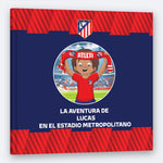 Il Libro Personalizzato dell'Atlético de Madrid, un libro quadrato con copertina rigida stampato con il nome del bambino in copertina.