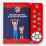 The Atlético de Madrid Sound Book, standing open, showing the cover and the eight sound buttons.