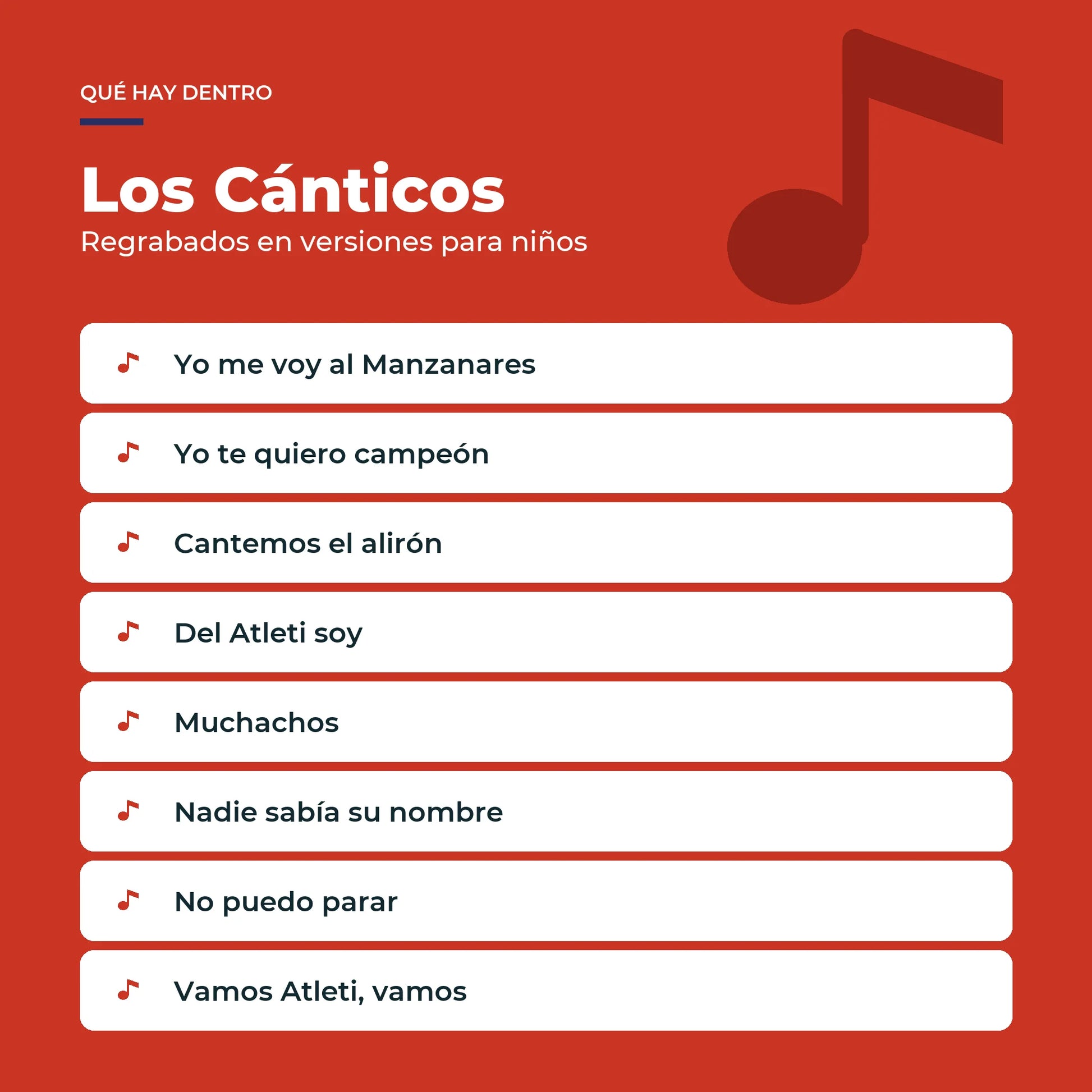 Los ocho cánticos del Atlético de Madrid del Libro Musical, regrabados en versiones para niños.