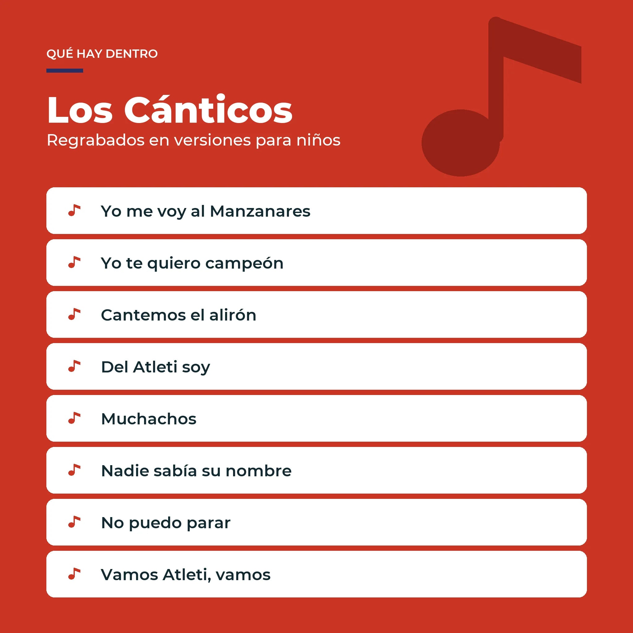 The eight Atlético de Madrid chants in the Sound Book, re-recorded in kid-friendly versions.