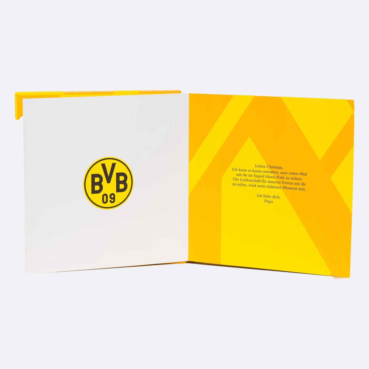 Die Widmungsseite des personalisierten BVB-Buchs, gedruckt mit den eigenen Worten.