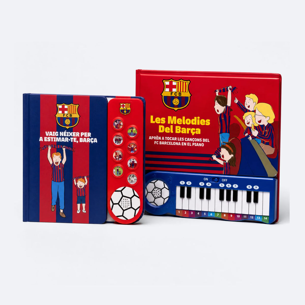 FC Barcelona Sound Book and Piano Book together, the Sound Book standing in front of the Piano Book.