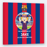The FC Barcelona Personalised Book in English, a square hardback printed with the child's name on the cover.