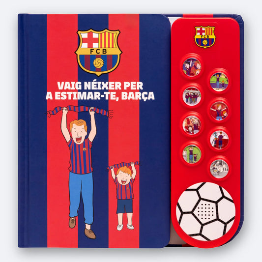 The FC Barcelona Sound Book, cover and the eight illustrated sound buttons.
