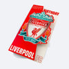 Geburtstagskarte des Liverpool FC mit Vereinswappen und dem Schriftzug Happy Birthday, stehend auf grauem Grund