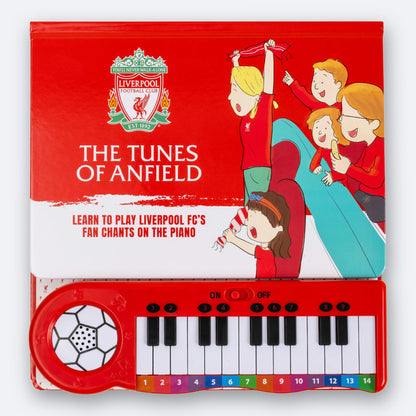 Liverpool FC Fan Chants Piano Book, cover and full colour-coded keyboard.