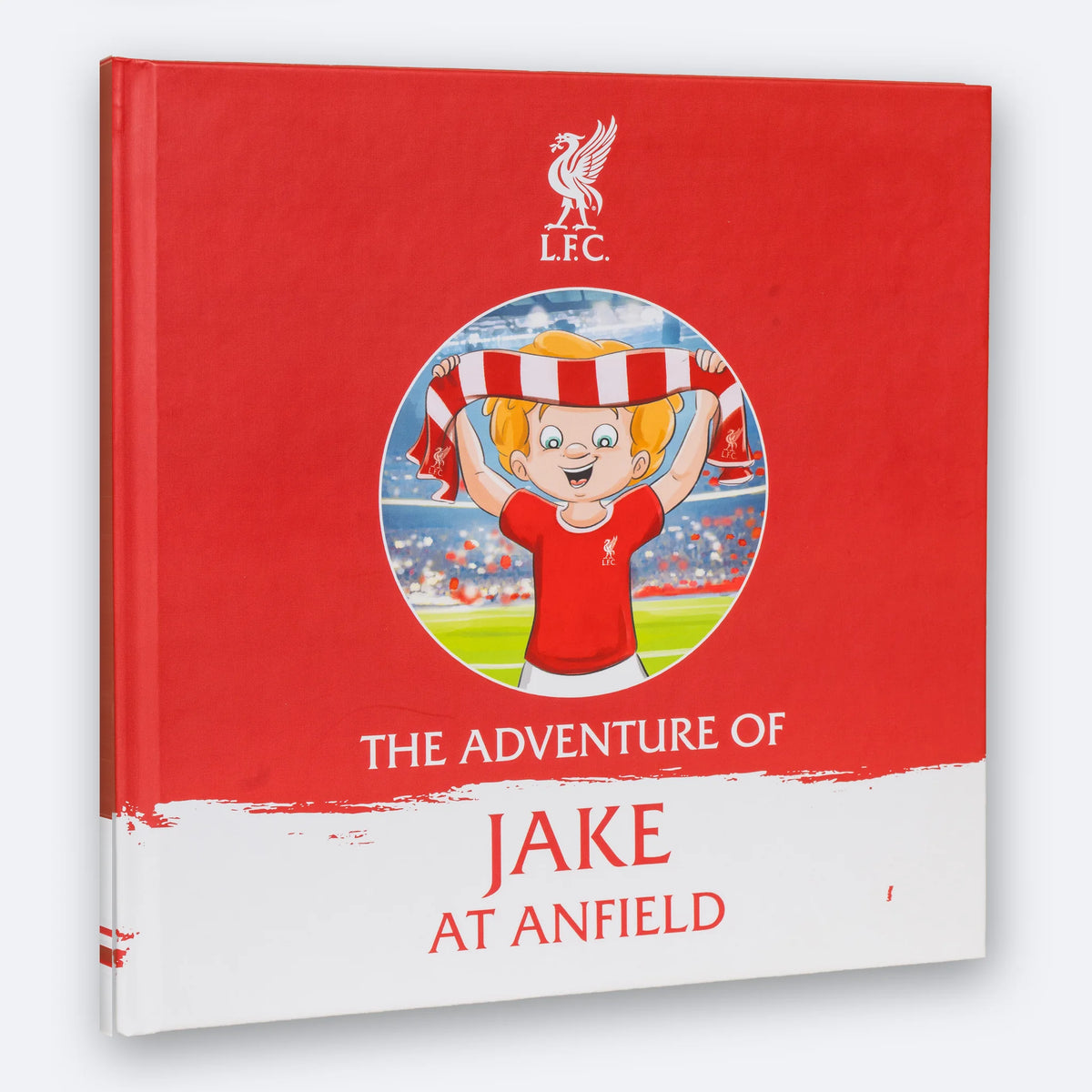 The Liverpool FC Personalised Book, a square hardback printed with the child's name on the cover.