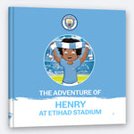 The Manchester City Personalised Book, a square hardback printed with the child's name on the cover.