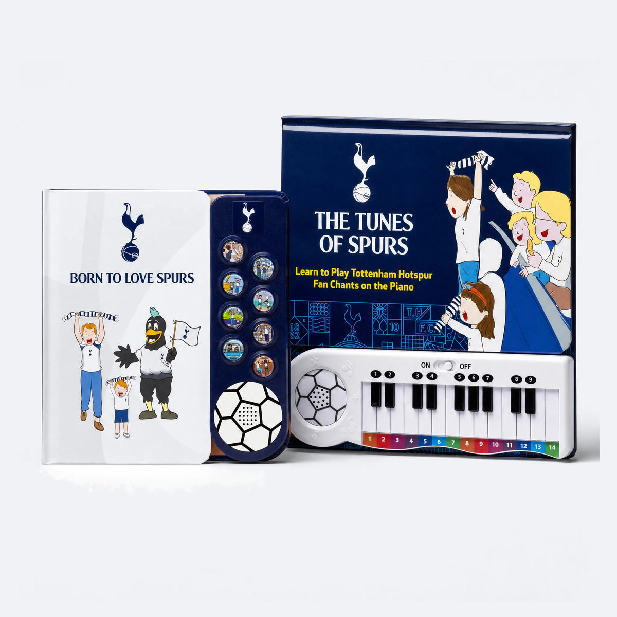 Tottenham Hotspur Sound Book and Piano Book together, the Sound Book standing in front of the Piano Book.
