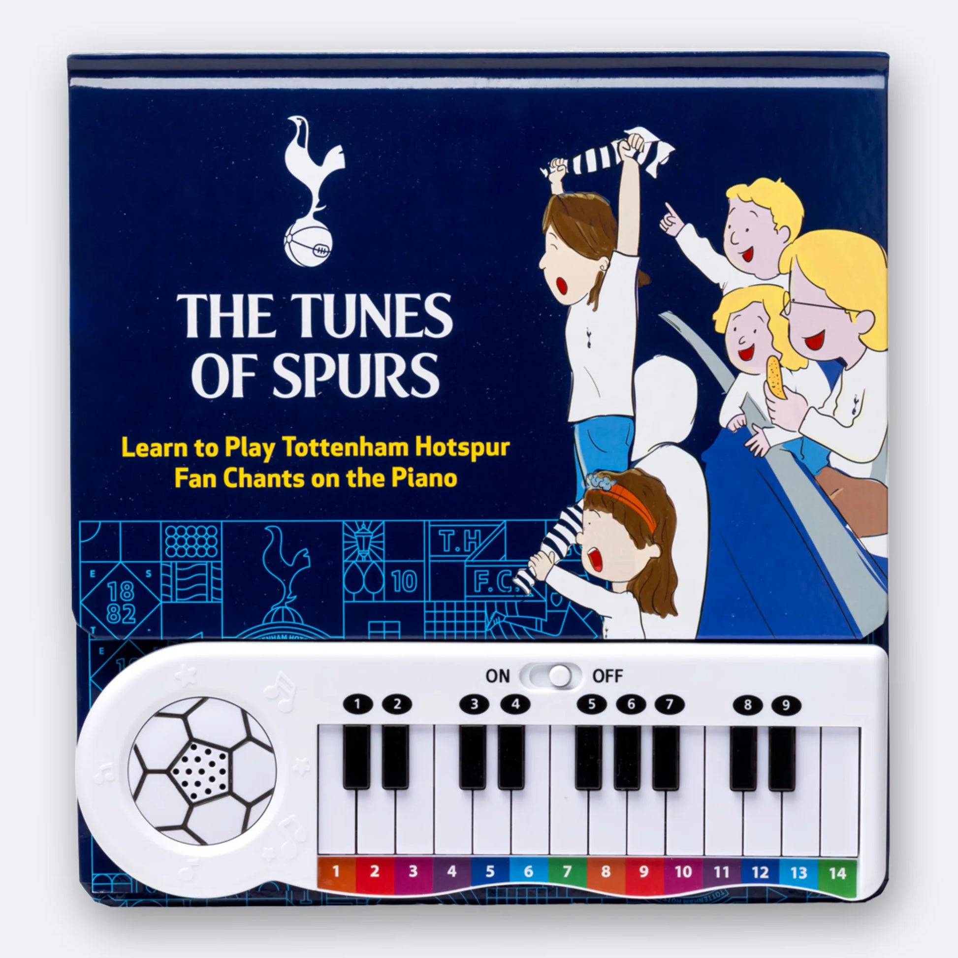 The Tottenham Hotspur Fan Chants Piano Book, cover and full colour-coded keyboard.