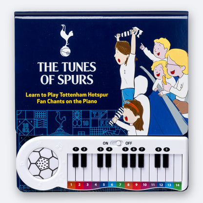 The Tottenham Hotspur Fan Chants Piano Book, cover and full colour-coded keyboard.