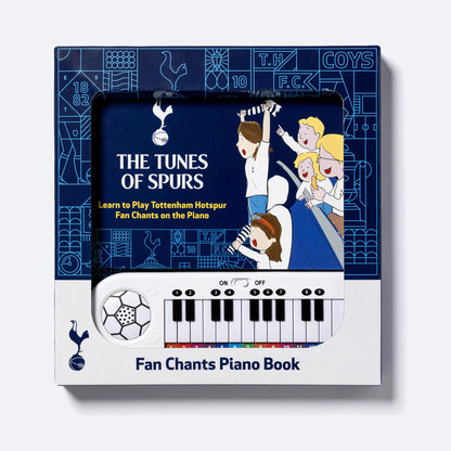 The Tottenham Hotspur Piano Book in its retail box, the keyboard visible through the window.