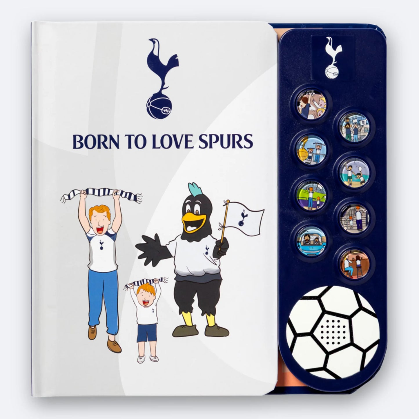 The Tottenham Hotspur Fan Chants Sound Book, cover and the eight illustrated sound buttons.