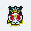Wappen-Magnet von Wrexham AFC mit dem walisischen Drachen und der Jahreszahl 1864, auf grauem Grund