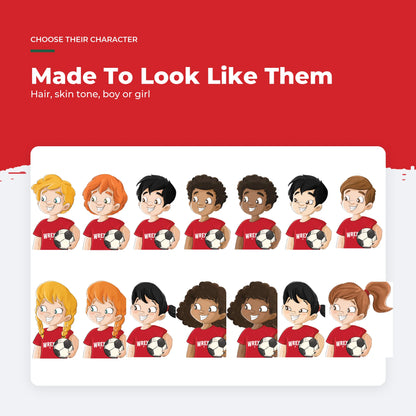 The fourteen Wrexham AFC character options in the Personalised Book — seven per gender.